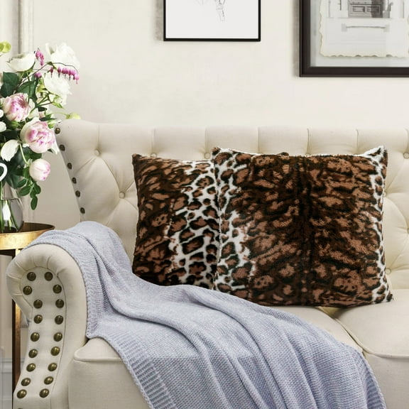 Home Soft Things ML Leopard Faux Fur 2 Piece Throw Pillow Cover Set - Brown - 20'' x 20''