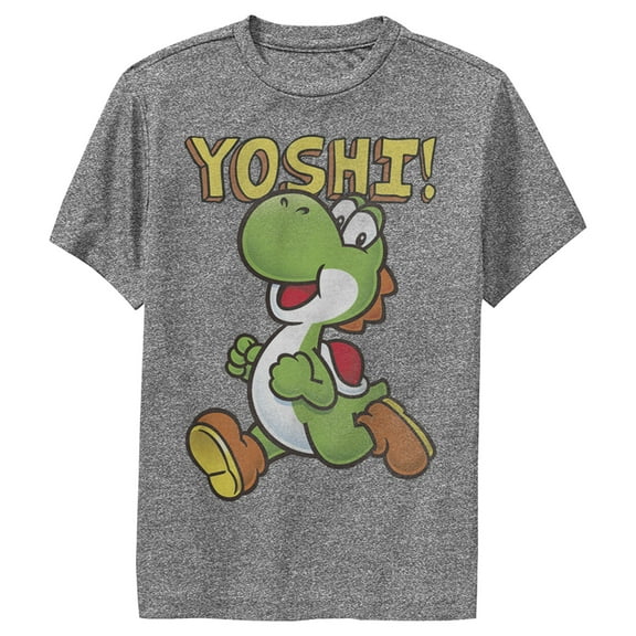 Boy's Nintendo Running Yoshi  Performance Graphic Tee Charcoal Heather Small