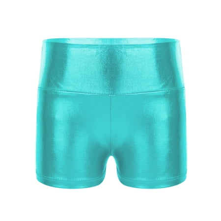 Raenseen Girls Ballet Suit Sleeveless Leotard + Shorts + Hair Band Gymnastics Training Workout Blue Green 6
