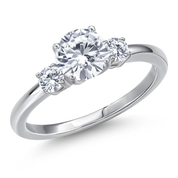 Gem Stone King 14K White Gold Moissanite Engagement Ring for Women | 1.20 Cttw | Round 6.5MM | Gemstone Birthstone | Size 7