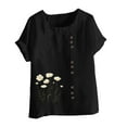 thumbnail image 5 of Black Women's Short Sleeve T-shirt, Women Floral Print Linen Shirts Short Sleeve Tops Loose Fit Cotton Blouses Trendy 2025 Clothing,Women's Short sleeve T-shirt S, 5 of 8