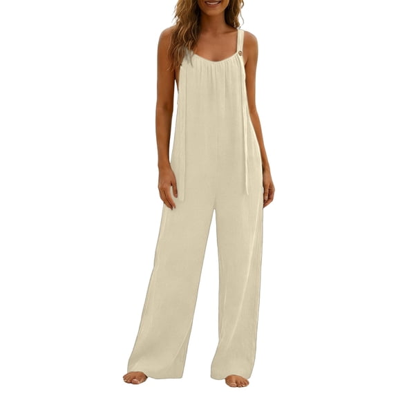 Women's Casual Overalls Boho Floral Loose Wide Leg Jumpsuits Summer Pleated Outfits with Pockets