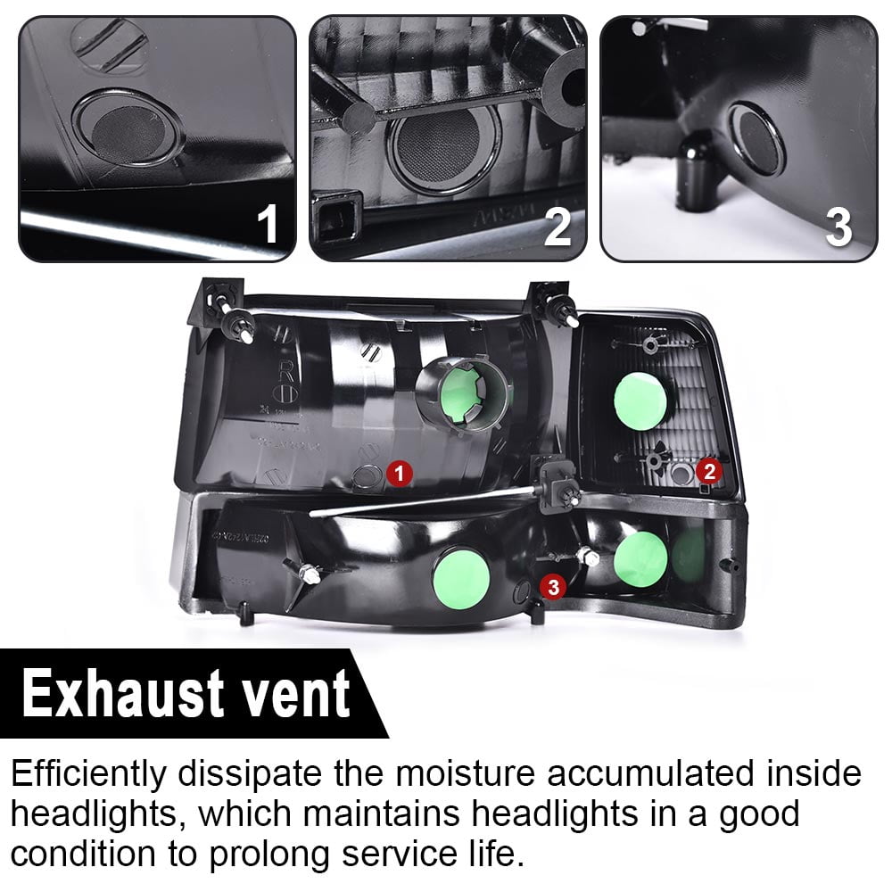 CROSSDESIGN Smoke Headlights w/Corner Signal Fit for Ford F150 F250 F350 Bronco 1992-1996