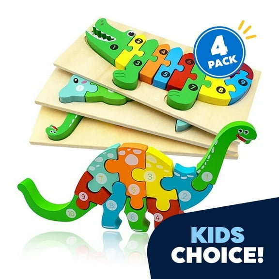 4 Pack - Montessori Wooden Puzzles Coloring Book for Toddlers 2 3 4 5 Years Old, Animals Jigsaw Learning Toys for Kids, Children, Early Educational Color Sorting Block Puzzle Gift for Boy & Girls