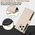 thumbnail image 6 of ELEHOLD Premium Leather Wallet Case For iPhone 15 Pro, Zipper Folio with 6 Card Slots Cash Pocket Magnetic Closure Protective Flip Wallet Case Cover with Wrist/Shoulder Strap,Apricot, 6 of 11