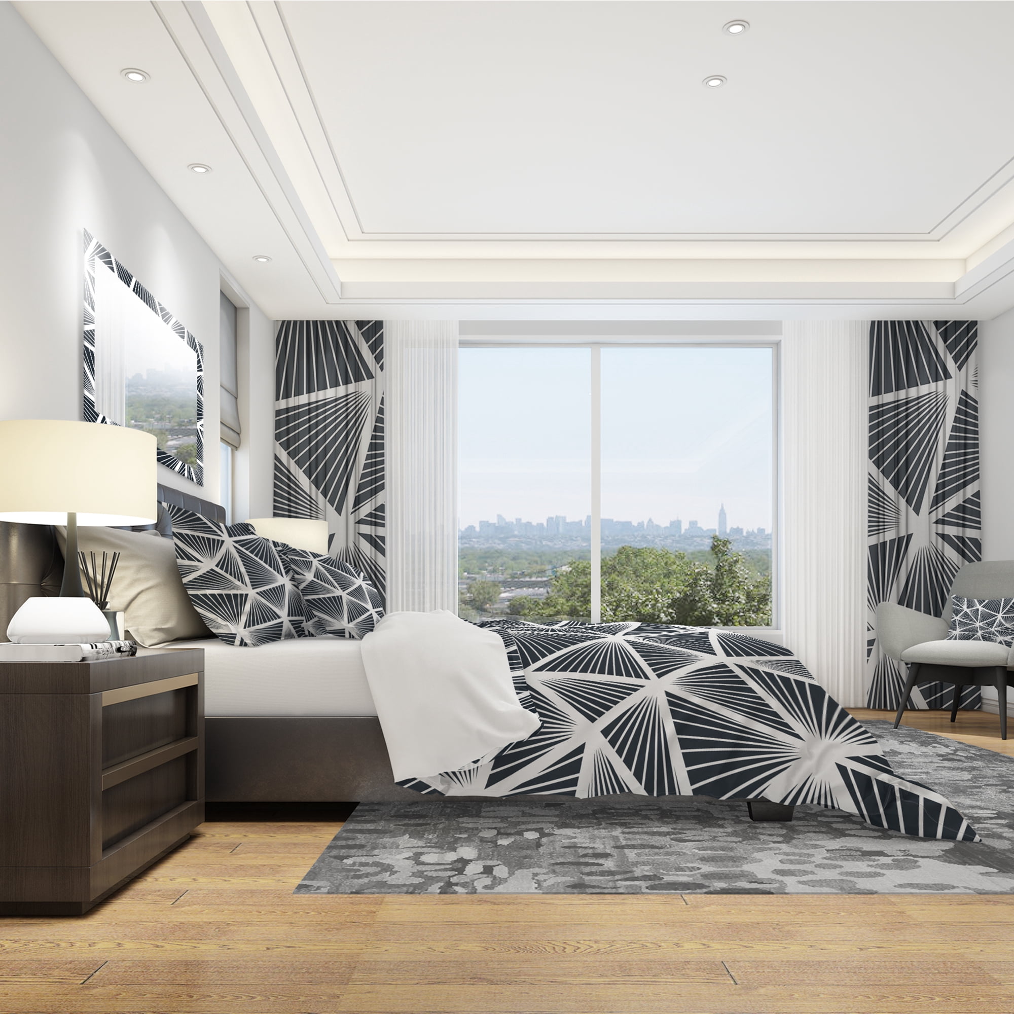 Designart 'Black & White Geometric Decorative Pattern' Modern Duvet Cover Set