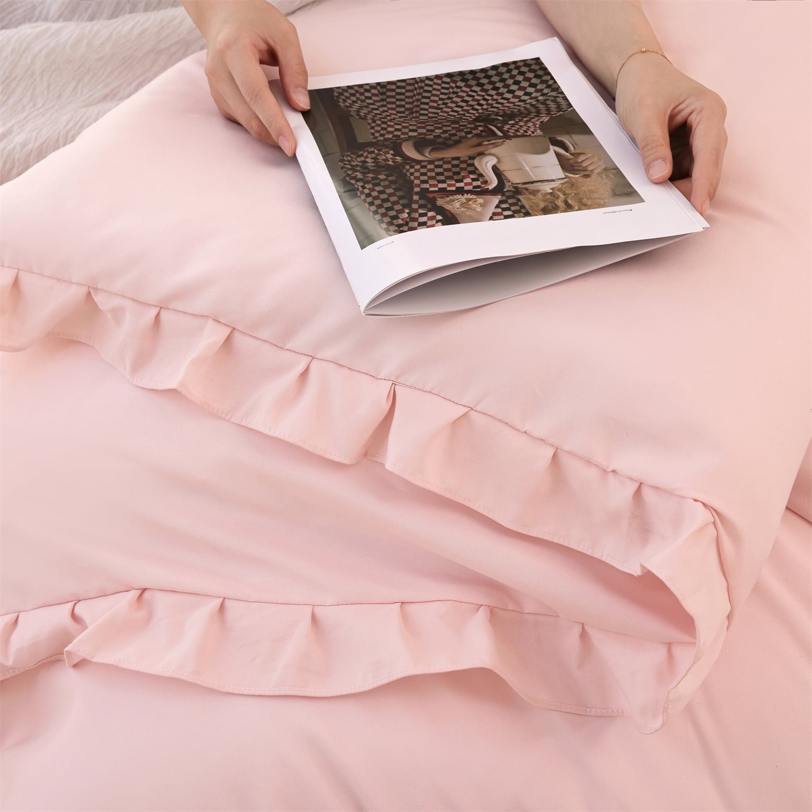 SPRINDAY Queen Comforter Set For Adult, 3 Piece Ruffle Pink Comforter Sets All Season