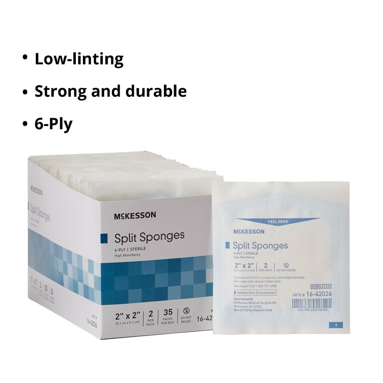 McKesson Split Sponges, 2 in x 2 in, Absorbent I.V. Drain Dressing