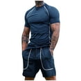 thumbnail image 2 of hopeusnice Men's Solid Color Lounge Sets Clearance Loose Loungewear 2Pcs Sweatsuit Comfyfit Workout Sets Elastic Waist Drawstring Shorts Pockets Casual Fall Lightweight Clothing For Male Blue Xl, 2 of 9