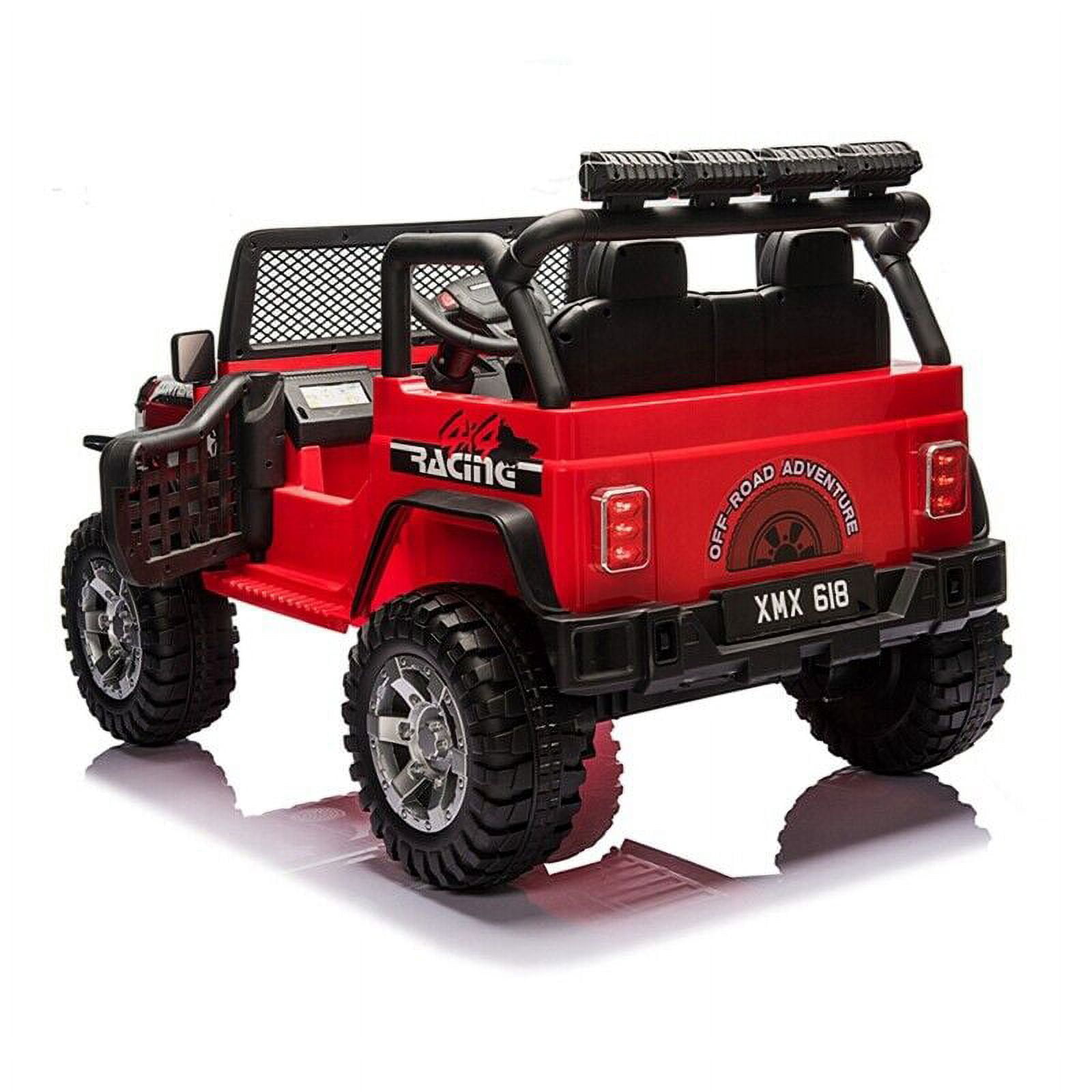 PWFE 12 Volt Kids Electric Car Kids Ride On Car with Remote Control,  2 Seats Kids Truck with LED Lights, Wheels Suspension, Music, Horn, 110lbs Load(Red)