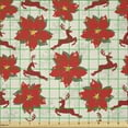 thumbnail image 2 of Ambesonne Christmas Fabric by the Yard Microfiber, Poinsettia Reindeer, 2 Yards, Scarlet Ruby Beige, 2 of 2
