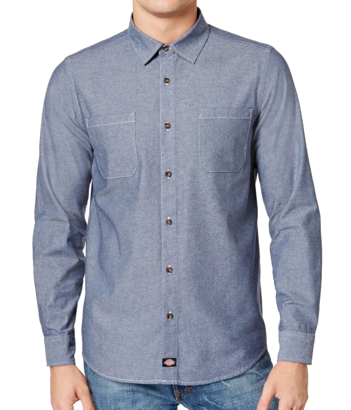 Dickies Mens Chambray Button Up Shirt, Blue, Large - Walmart.com
