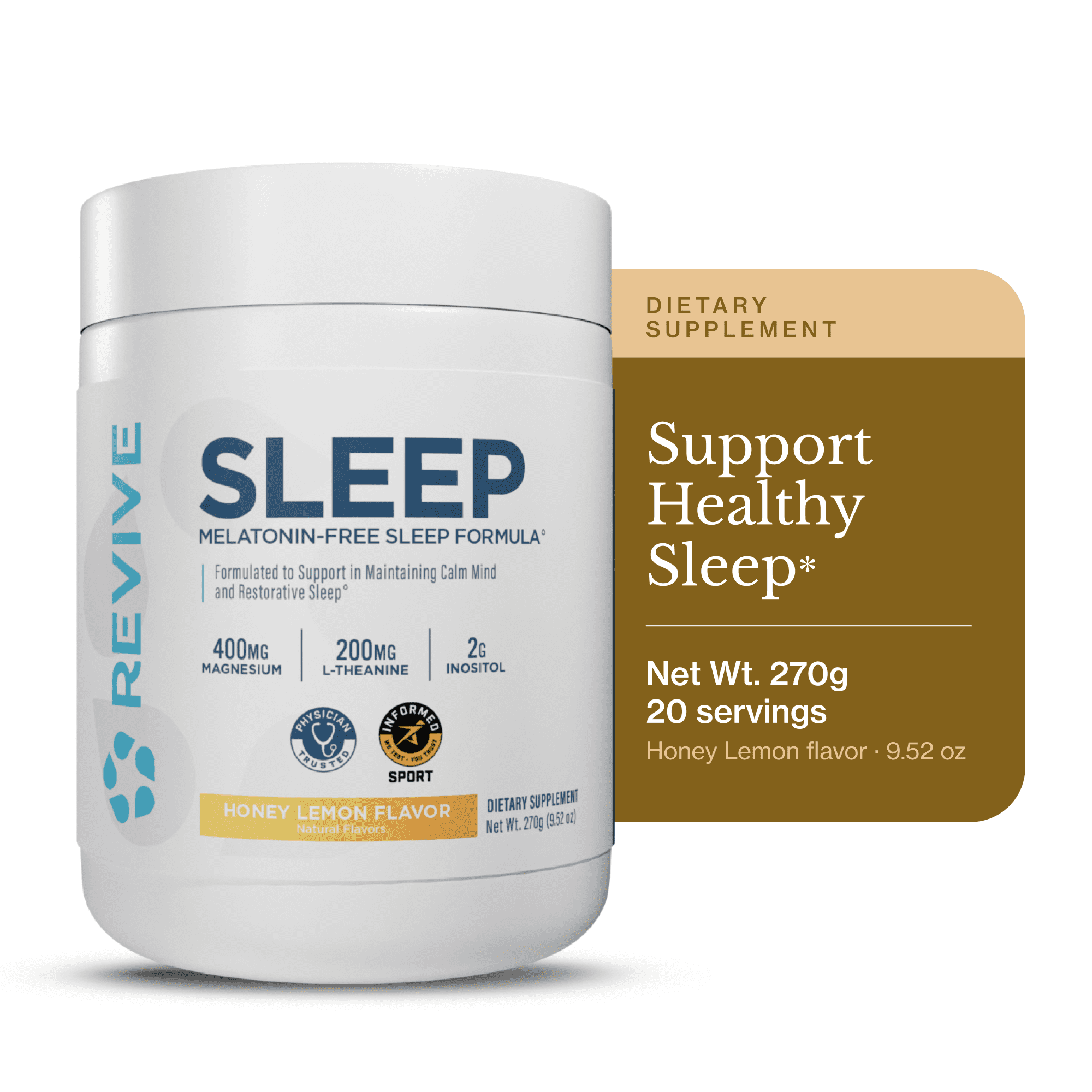 Revive MD Sleep Support Powder with Magnesium Glycinate & L-Theanine, Honey Lemon Relaxation Drink Mix, 9.52 oz (20 Servings)