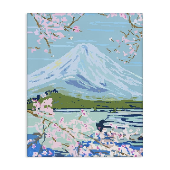 Stupell Industries Pixel Mount Fuji Landscape Painting Gallery Wrapped Canvas Art Print Wall Art, 16 x 20