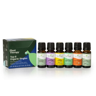 Plant Therapy Top 6 Organic Essential Oil Set - Lavender, Peppermint, Eucalyptus, Lemon, Tea Tree 100% Pure, USDA Organic, Natural Aromatherapy, Therapeutic Grade 10 mL (1/3 oz)