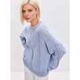 thumbnail image 3 of Women'S Chunky Knit Sweaters 2025 Fall Long Sleeve Crew Neck Oversized Pullover Winter Fashion Clothes Blue & Gray M, 3 of 8