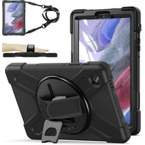 ZenRich Carrying Case for Samsung Galaxy Tab A7 Lite 2021 8.7'' SM-T220/T225/T227, Heavy Duty Rugged Full-Body Protective Case with [360 Rotating Stand] [Hand Strap][Shoulder Belt], Black