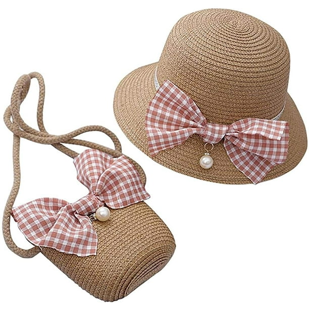 Beach hat toddler girl straw hat wide-brimmed sun hat with shoulder bag set  
