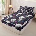 thumbnail image 2 of Manfei Halloween Skull Zipper Full Size Comforter Sets with Fitted Sheet and 2 Pillowcases, Gothic Graffiti Zipper Bedding Set, Black Purple Blue,Black Reversible,4pcs, 2 of 6