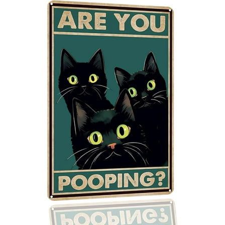 Vintage Tin Sign -Are You Pooping- Black Cat Metal Poster Cat Lover Gift Funny Cat Metal Poster Wall Art Decoration For Home Office Bathroom Coffee Shop Club Room Wall Decor 8x12 inch