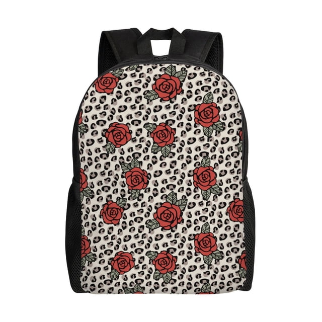 Disketp Leopard Print Rose Mochila Unisex de Apertura Lateral Completa, Mochila para Laptop para Escuela, Trabajo y Viajes