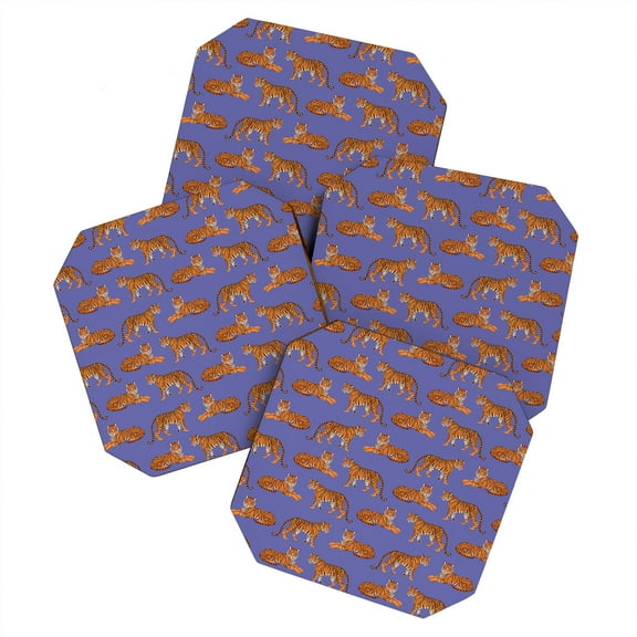 Society6 Avenie Tigers In Periwinkle Set of 4 Coasters