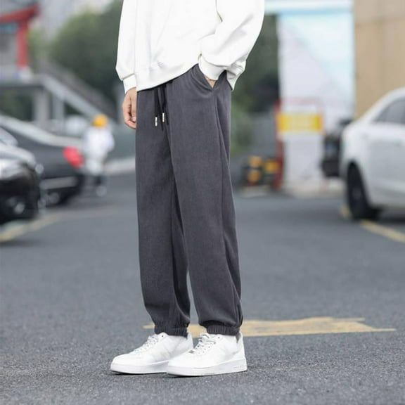 dzxyzu Mens Corduroy Joggers Pants Casual Drawstring Cargo Pants Elastic Waist Loose Trousers Tapered Sweatpants with Pockets