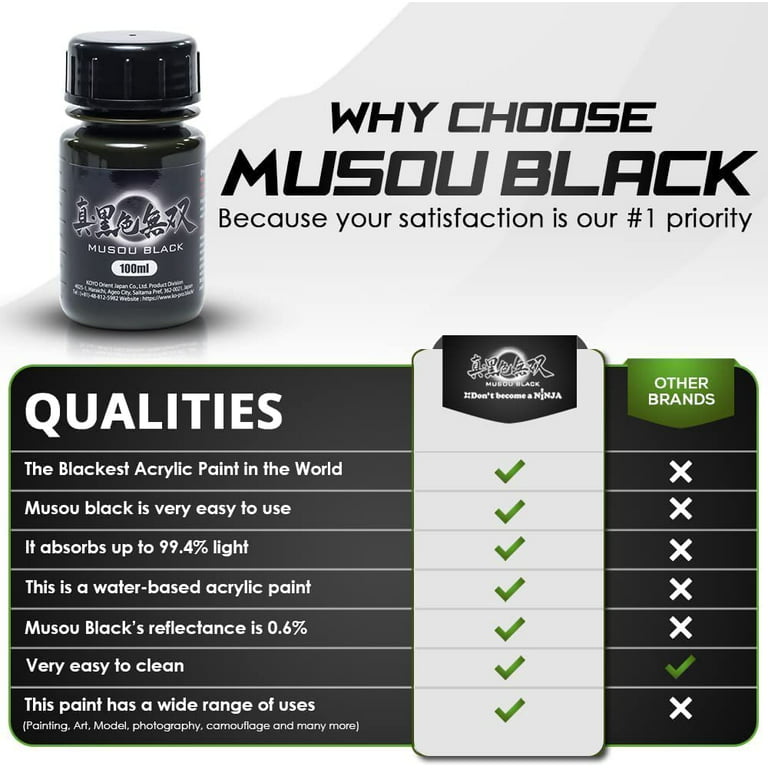 Musou Black Water-based Acrylic Paint - 100ml - Made in Japan - Blackest  Black in the World 