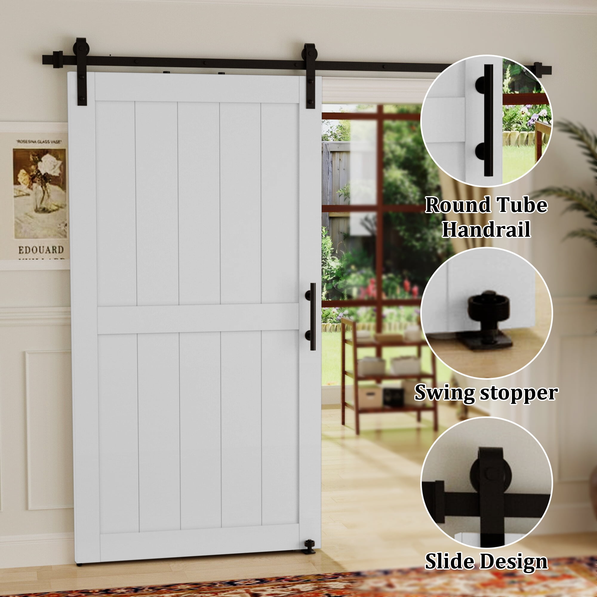 Miniyam 34 in. x 84 in MDF White H-Shaped Barn Door with Hardware