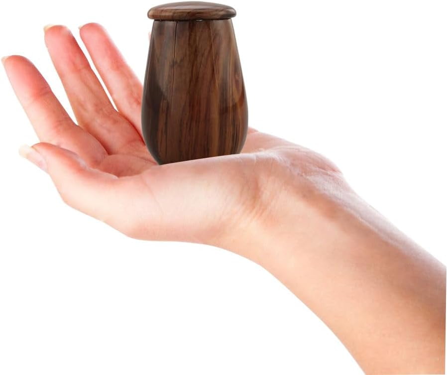 Keepsake Urn | Wooden Grain Finish Keepsake Cremation Urn for Ashes | Metal Sharing Urn for Human or Pets Ashes | Mini Memorial Urn with Velvet Bag (Oak)