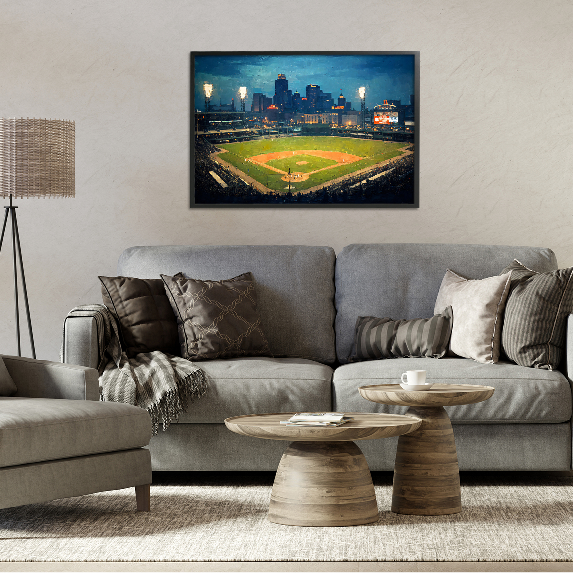 Baseball Stadium at Night Black Framed Giclee Art, design by Arlington Prints