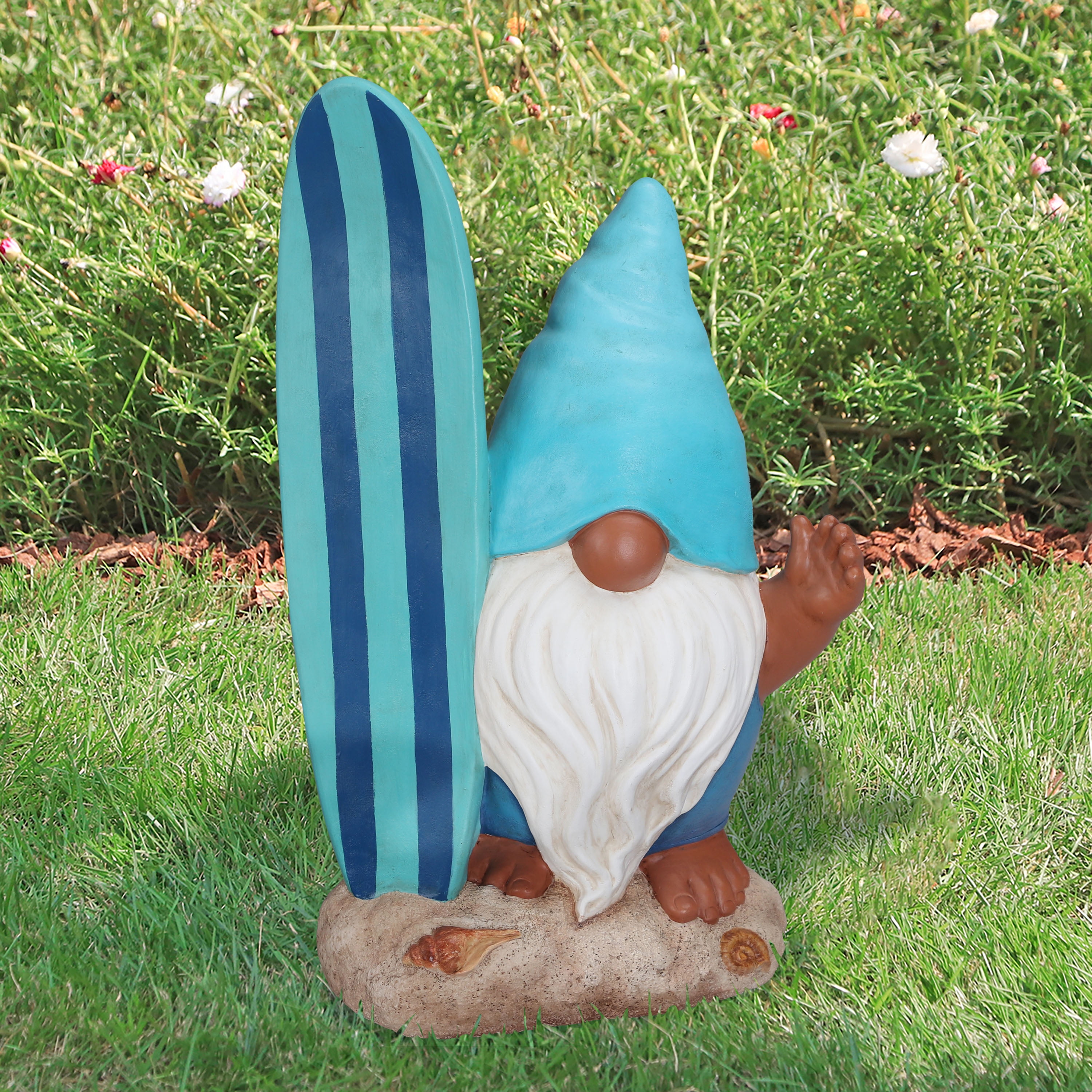 Mainstays Outdoor Blue Surfer Gnome Garden Statuary, 8 in L x 5 in W x 13.88 in H