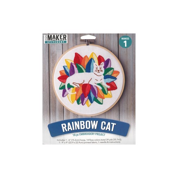 49807 LEISURE ARTS KIT EMBROIDERY 6 RAINBOW CAT