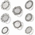 thumbnail image 1 of 16 piezas de 8 estilos de base de anillo ajustable en blanco, bisel de plata, bandejas de sol ovaladas con flores, configuraciones, componentes de anillos de dedo de aleación vintage, accesorios, 1 of 6
