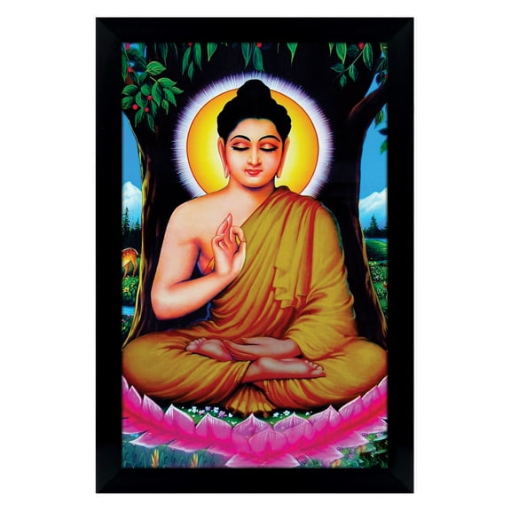 IBA Indianbeautifulart Lord Gautam Buddha In Meditation Poses Digital Prints Poster With Frame For Living Room Home Decor Religious Frame Wooden Frame For Wall Decor