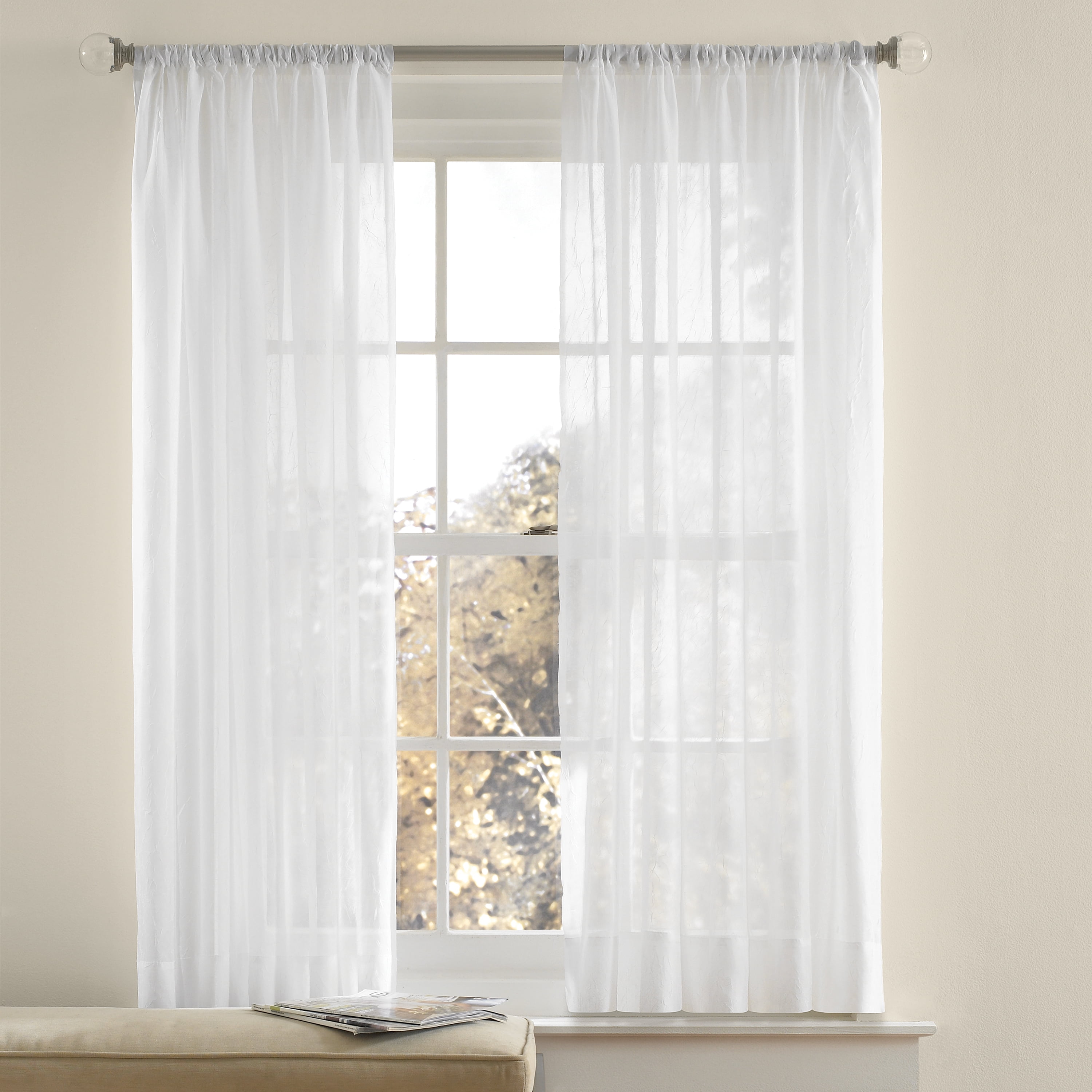 100 by 95-Inch Set of 2 VNT295WH White United Curtain Venetian Crushed Voile Window Curtain Panel