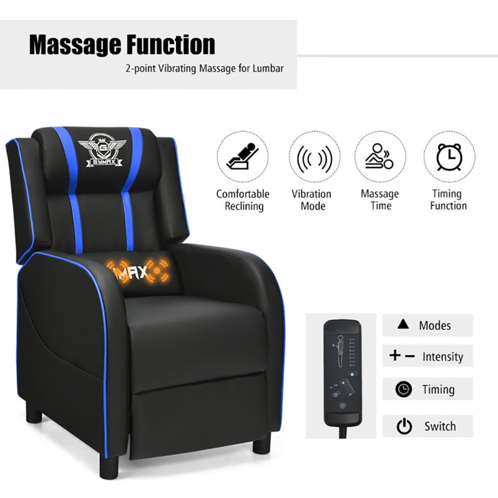 Finihen Massage Recliner Chair, Massage Racing Gaming Single Recliner Chair, for Gaming Room, Home Theater, Blue Finihen Massage Recliner Chair, Massage Racing Gaming Single Recliner Chair, for Gaming Room, Home Theater, Blue