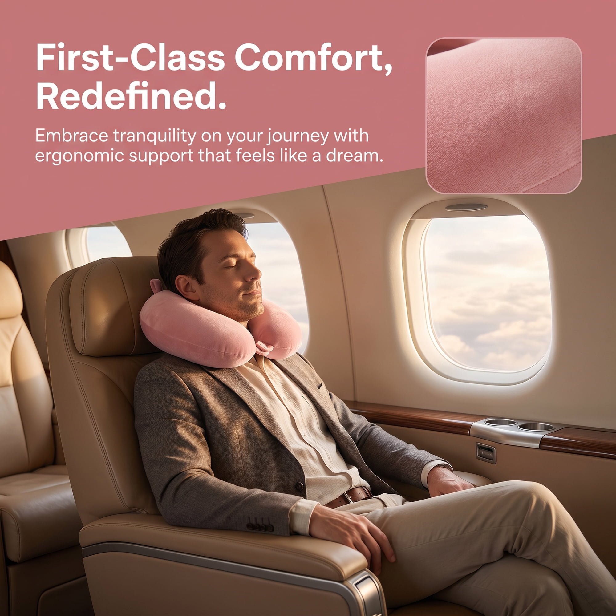 Unique Bargains Memory Foam Travel U Shape Neck Pillow Snap Closure Bean Pink 12"x12"x4"