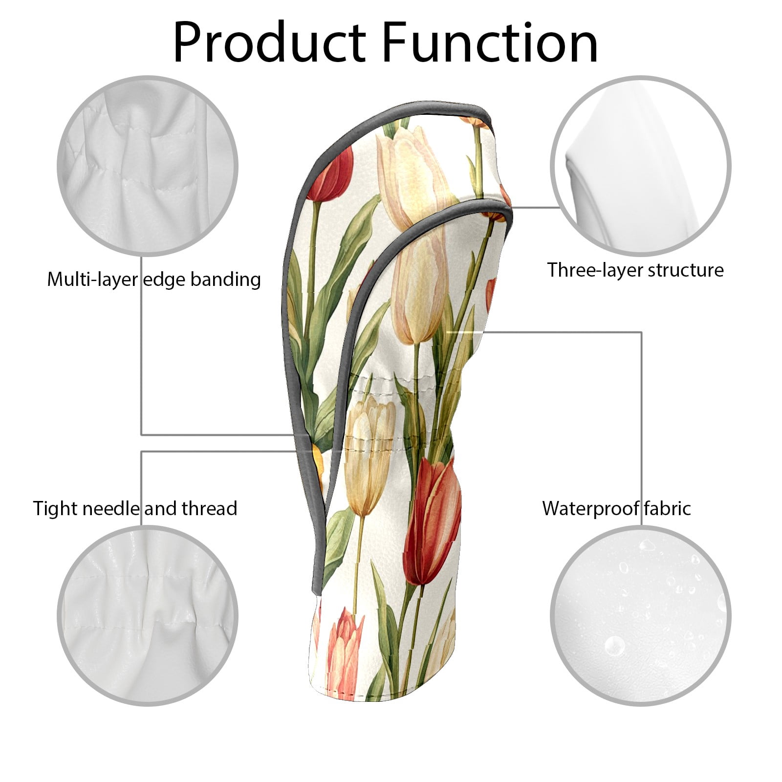 Golf Club Covers PU Leather Waterproof Head Covers for Fairway Woods Hybrids Tulip Unisex Fits Most Brands