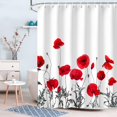 thumbnail image 3 of JOOCAR Poppy Shower Curtain Red  with 12 Hooks Washable Polyester Fabric 72"x72" inch, 3 of 7