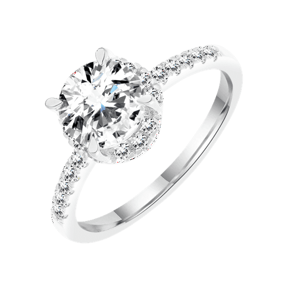 Brilliance Fine Jewelry Round 1.5 Carat Lab Grown Diamond Halo Bridal Ring in Sterling Silver