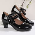 thumbnail image 7 of IEMIEMIEM Women's Bow Heels Sparkly Mary Jane Block Chunky Heel Comfortable Pumps Slip On Round Toe Low Heels Wedding Evening Party Dress Shoes Black 8.5 Wide, 7 of 7