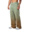 thumbnail image 4 of LTTVQM Mens Loose Fit Stripe Trousers Casual Daily Horizontal Striped Multi Utility Side Pockets Elastic Waistband Summer Beach Full Length Trousers Yellow XL, 4 of 7