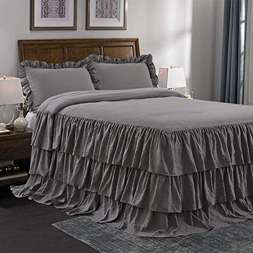 Buy HIG 3 Piece Ruffle Skirt Bedspread Set Queen  Gray Color 30 inches  Drop Ruffled Style Bed Skirt Coverlets Bedspreads Dust Ruffles  ECHO  Bedding Collections Queen Size  1 Bedspread