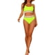 thumbnail image 2 of Conjuntos de bikini de talle alto con canalé para mujer, traje de baño de dos piezas con tirantes ajustables en color amarillo fluorescente pequeño, 2 of 5