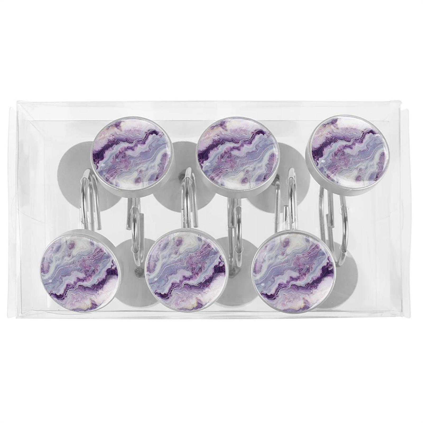 HemaKayy 12 Pcs Shower Curtain Hooks Bathroom Decorative Accessories Lilac Marble