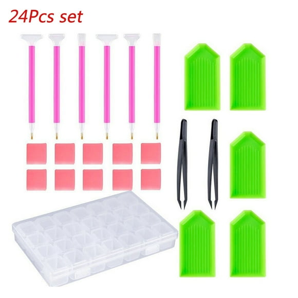 Yeacher Ensemble de 24 Pcs d'Outils de Perçage pour Peinture Diamant Stylo à Pointe pour Perçage Bricolage Broderie Artisanat Accessoires de Perçage