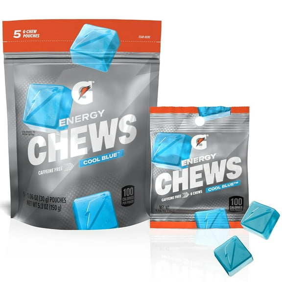 Gatorade Energy Chews, Cool Blue Flavor, 5 Pouches (30 Chews)