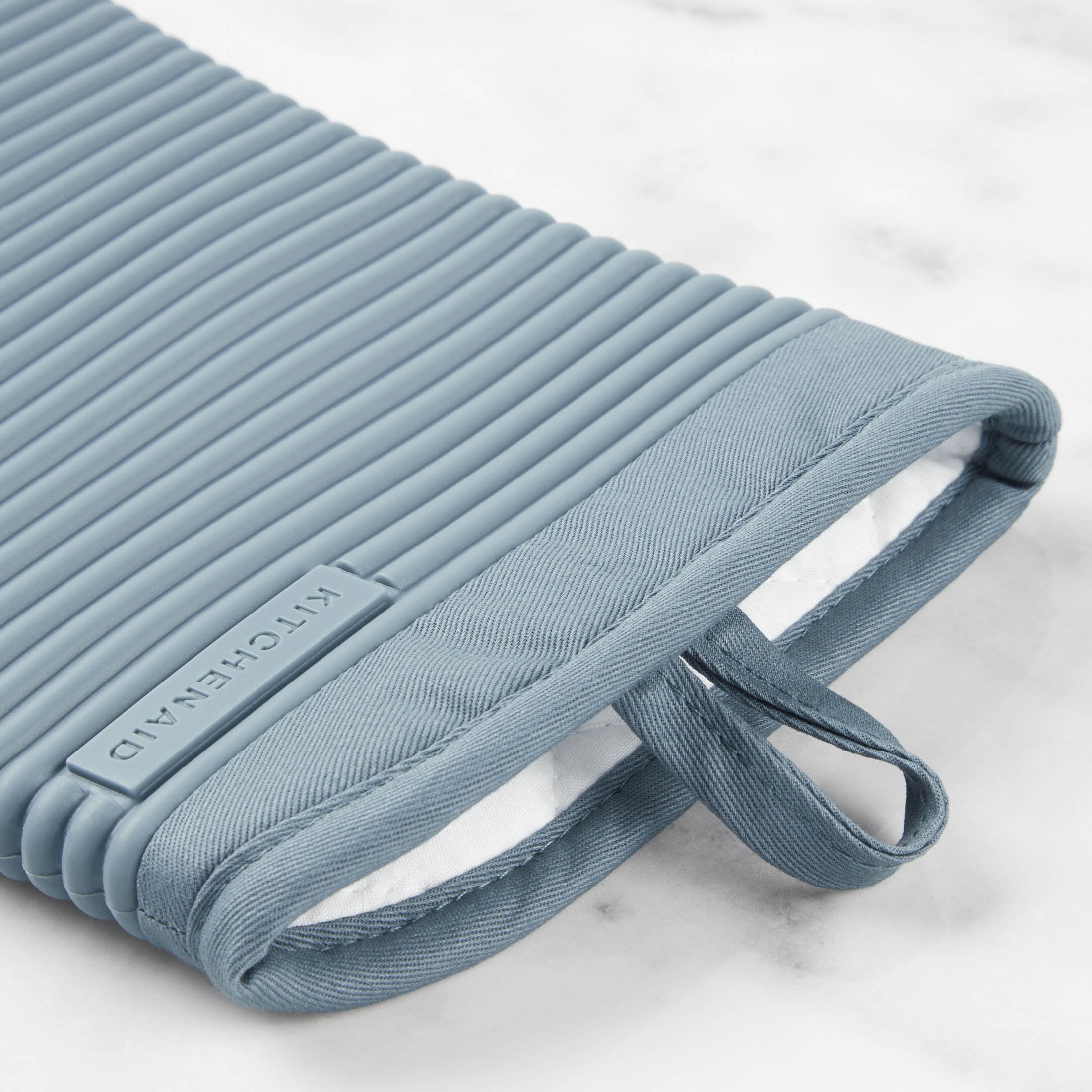 KitchenAid Ribbed Soft Silicone Oven Mitt 2-Pack Set, Fog Blue, 7.5"x13"