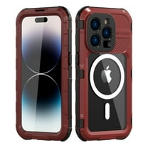 ELEHOLD Waterproof Rugged Case for iPhone 14 Pro 6.1" MagSafe Compatible Built-in Screen Protector IP68 Underwater 360° Full Body Shockproof Dustproof Protective Case for iPhone 14 Pro,Red